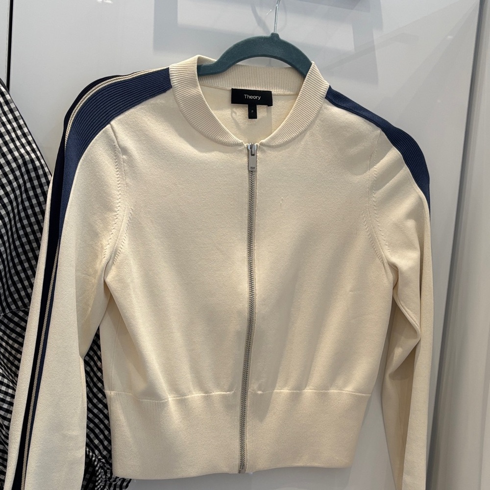 Theory Women's Bomber Jacket in Cream and Navy